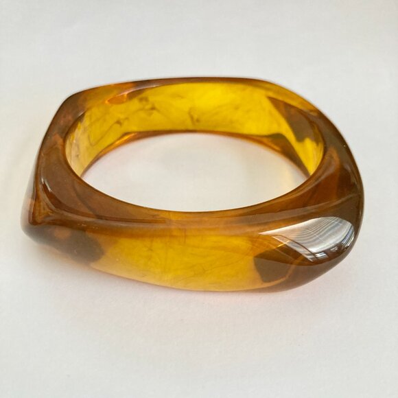 Vintage Lucite Acrylic Faux Honey Amber Tortoise Shell Bracelet Bangle Retro 8" - Picture 8 of 16